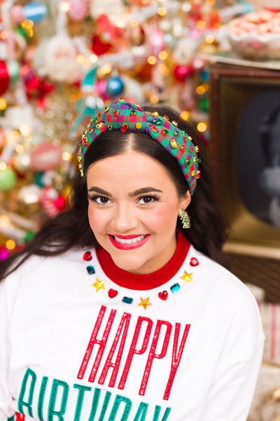 Colorful Plaid Flannel Headband with Crystals