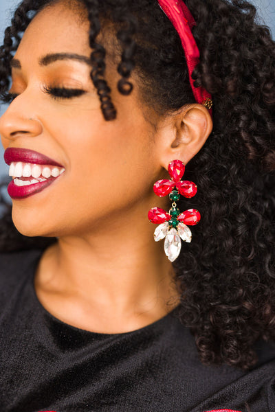 Jeweled Christmas Chandelier Statement Earrings