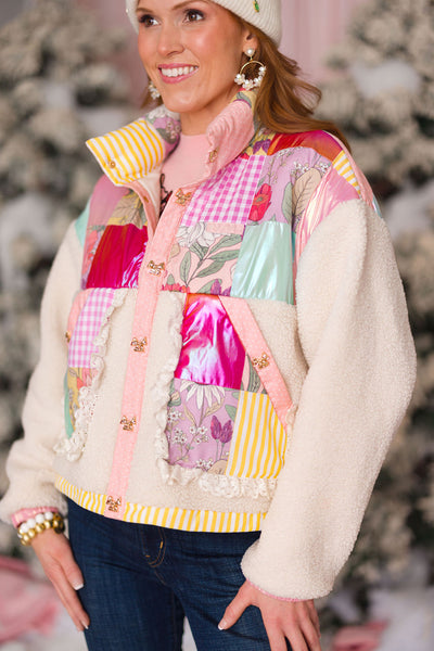 PRE-ORDER: Pretty Patchwork Sherpa Jacket (EST. SHIP Jan 13)