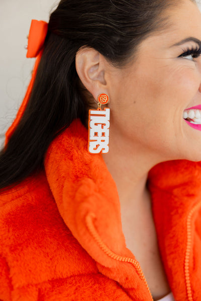 White and Orange TIGERS Earrings