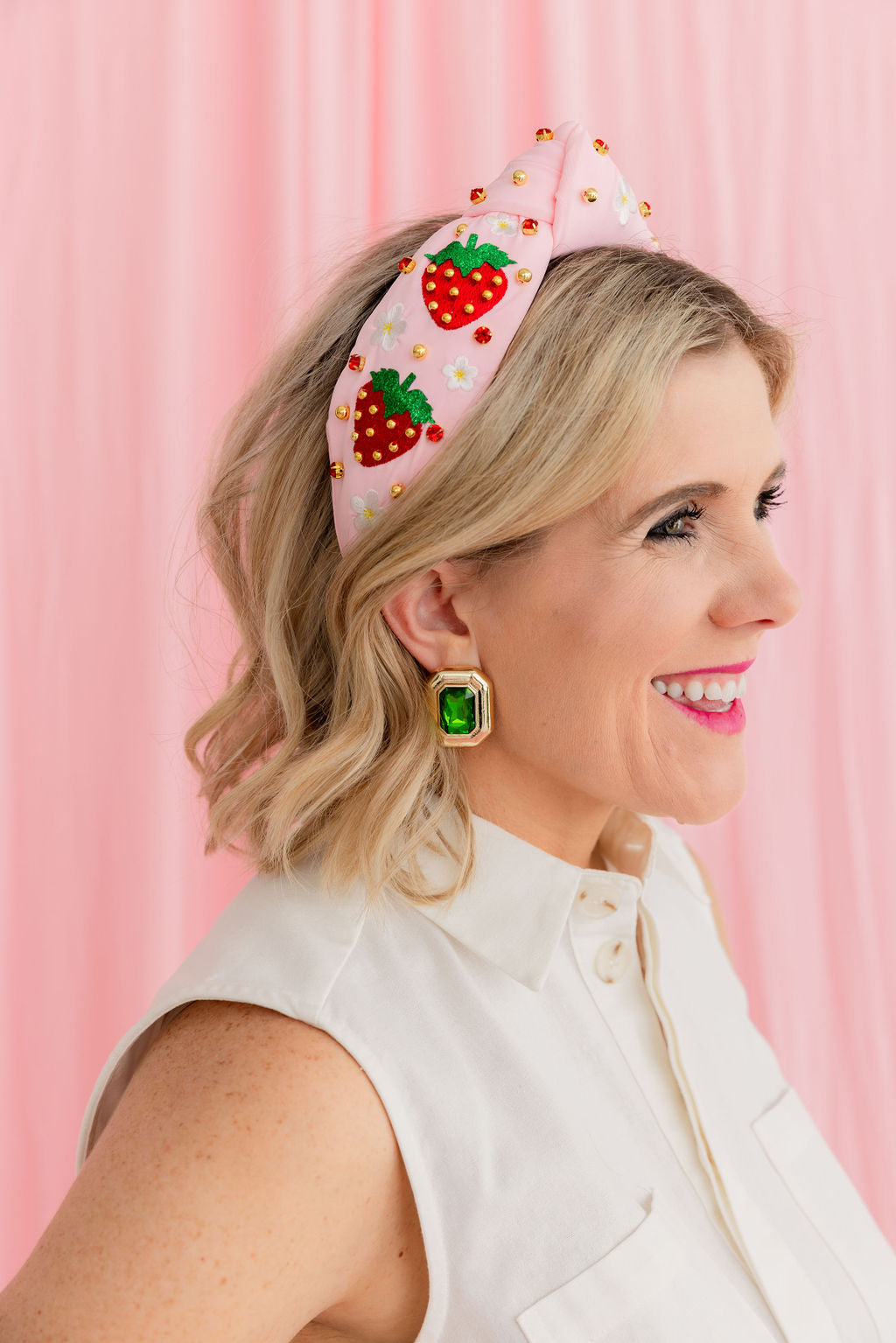 Adult Size Embroidered Strawberry Headband with Crystals & Beads