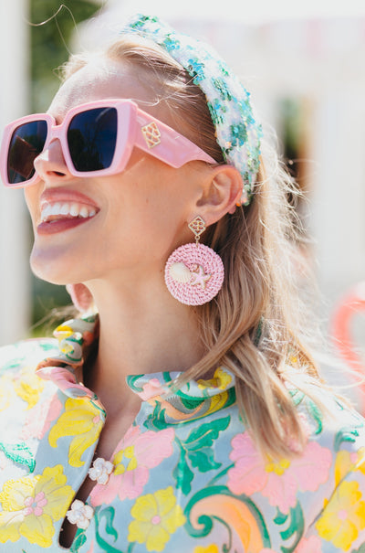 Beach House Rattan Earrings in Pink