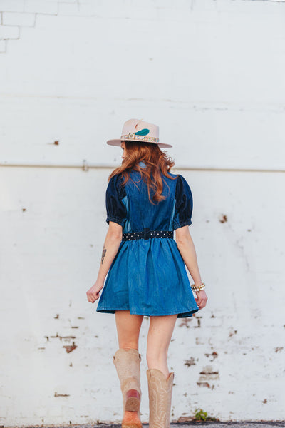 Patchwork Denim Dress with Belt