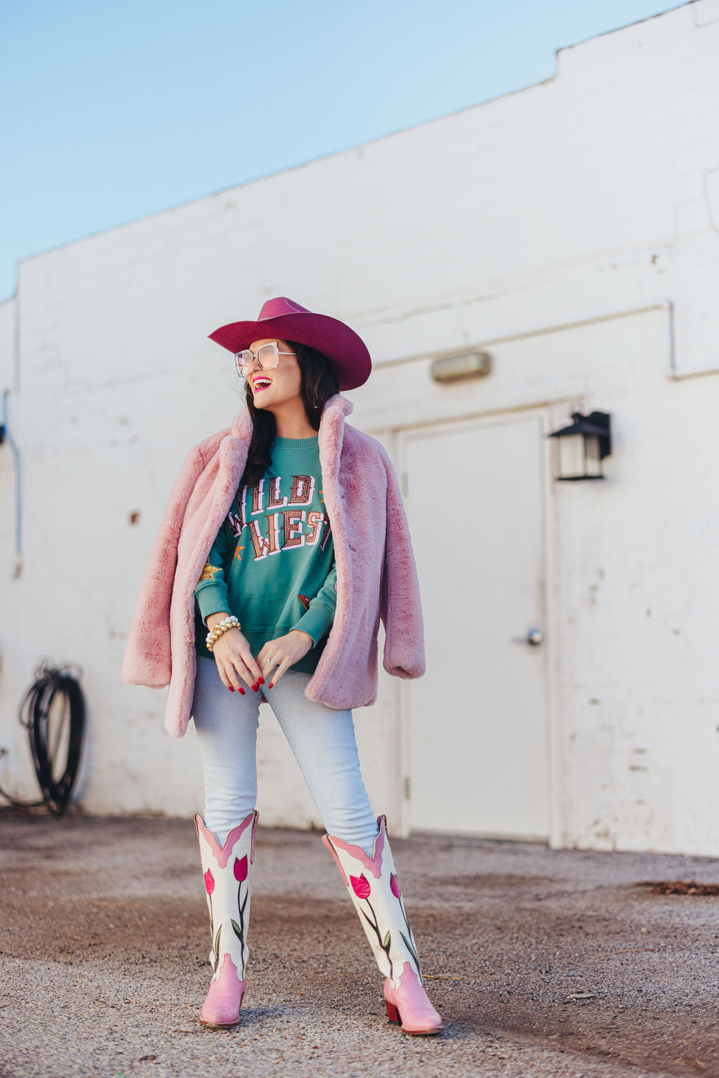 Dusty Pink Vegan Fur Coat with Floral Lining