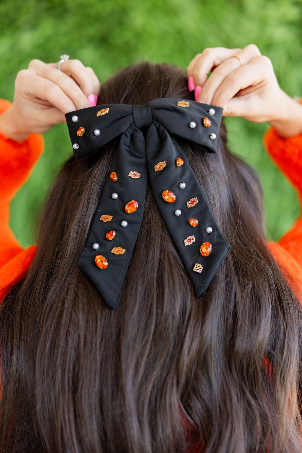 Oklahoma State Black Bow  Barrette