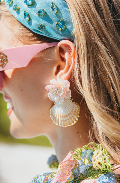 Shell Earrings with Pearly Pink Flower