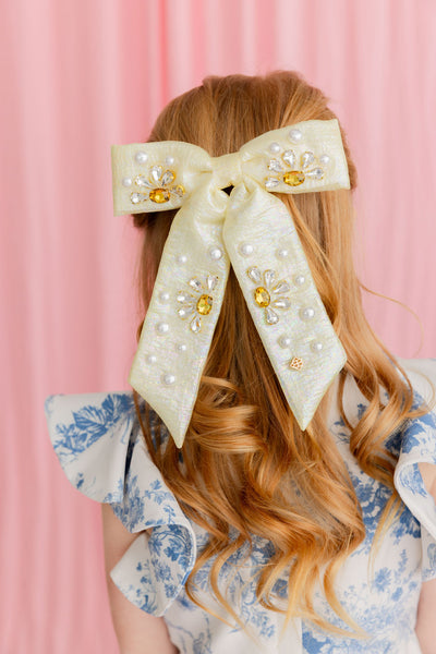 Yellow Shimmer Daisy Bow Barrette