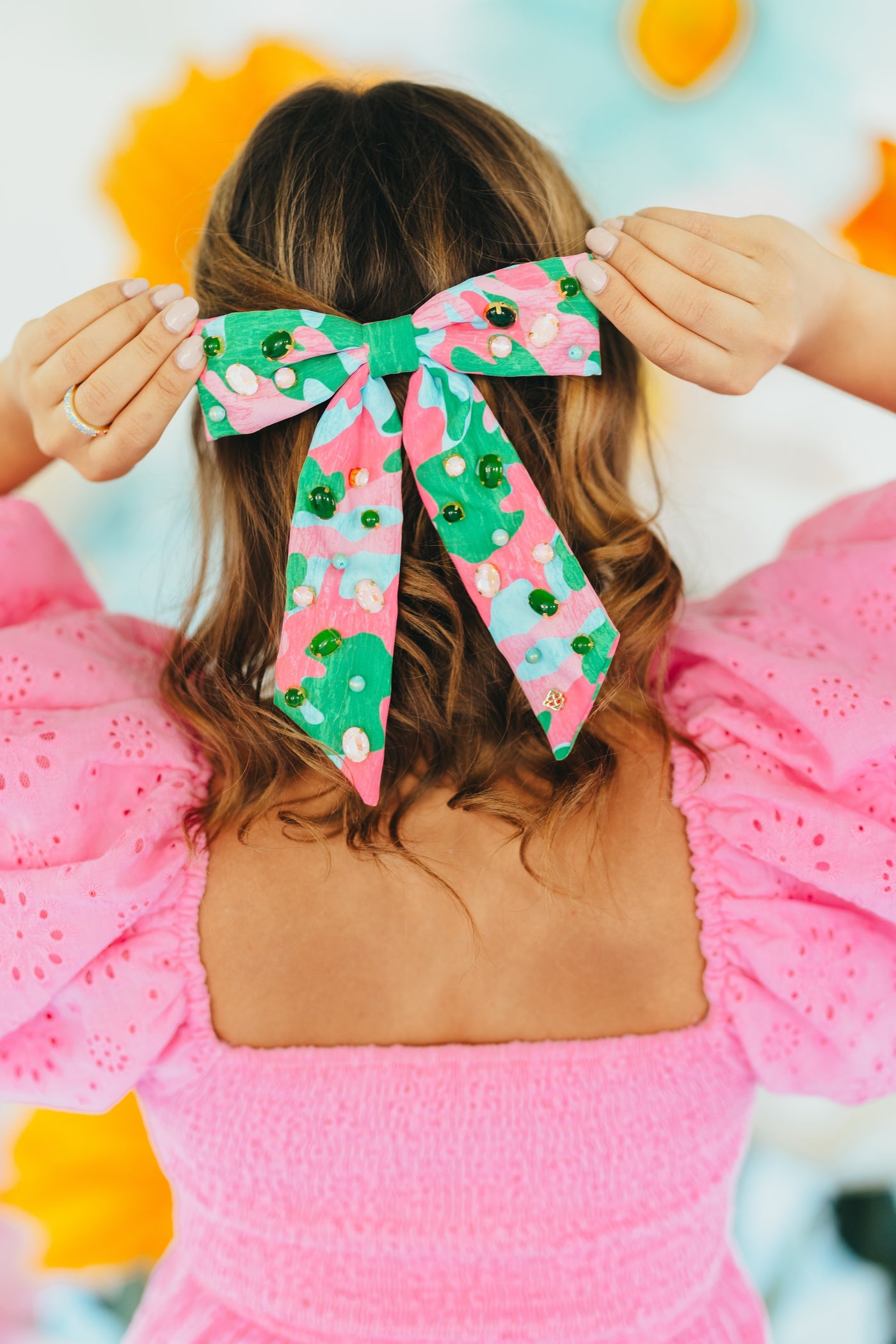 Pretty Country Pink, Green & Blue Bow Barrette