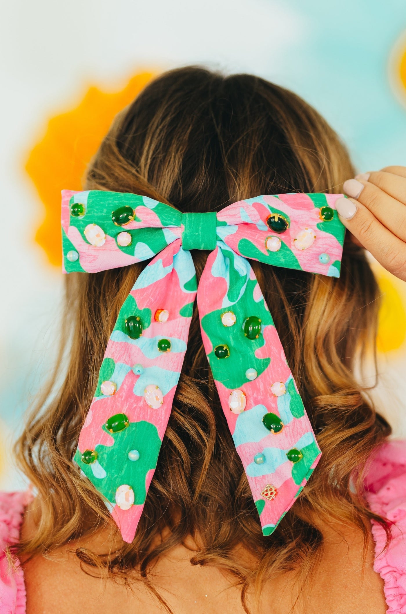 Pretty Country Pink, Green & Blue Bow Barrette