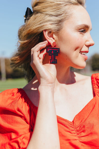 Black and Red Double T Earrings
