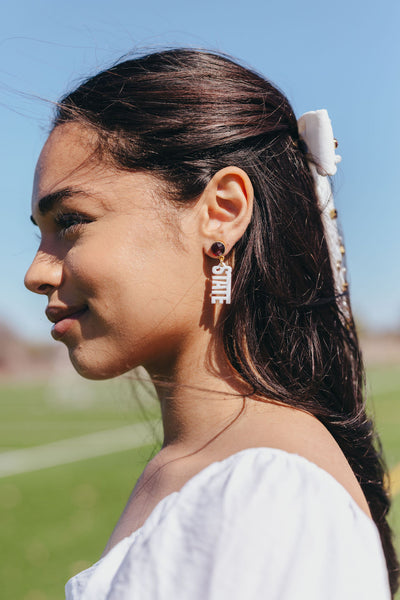 Mississippi State Mini White HAIL STATE Earrings