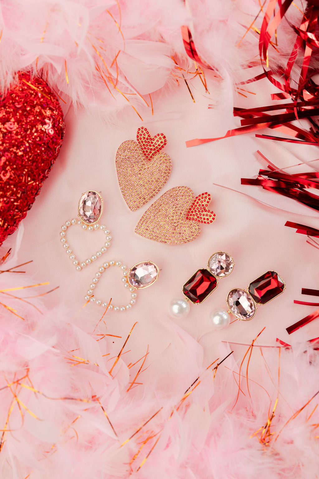 BC x Stylin Brunette -  Blush Pink Jewel & Pearl Heart Earrings