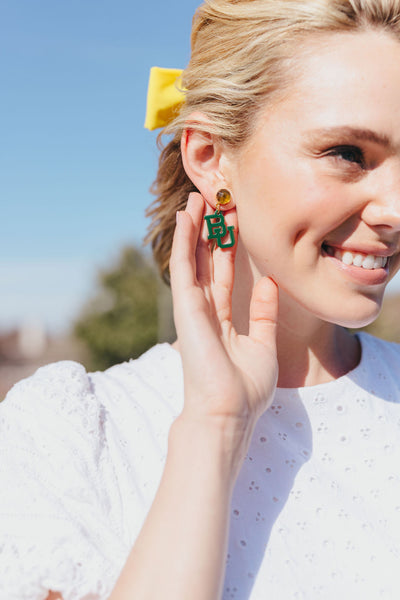 Mini Green Baylor Logo Earrings