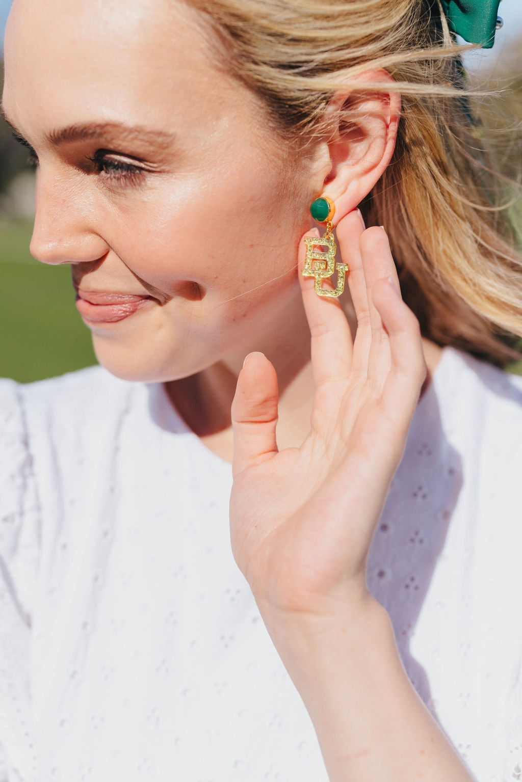 Mini Gold Glitter Baylor Logo Earrings