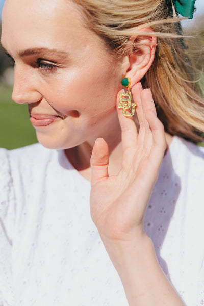 Mini Gold Glitter Baylor Logo Earrings