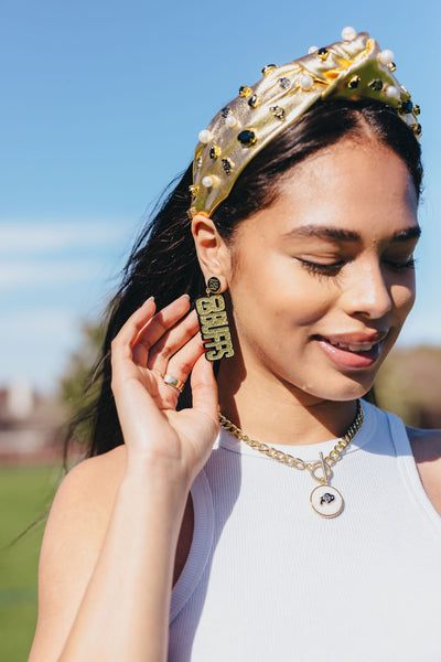 Gold Glitter & Black GO BUFFS Earrings