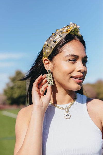 Gold Glitter & Black GO BUFFS Earrings