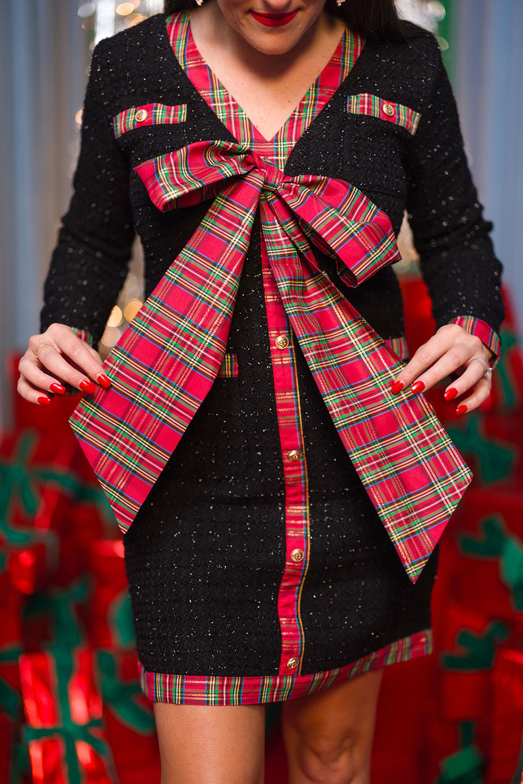 BC Tweed Tartan Bow Dress