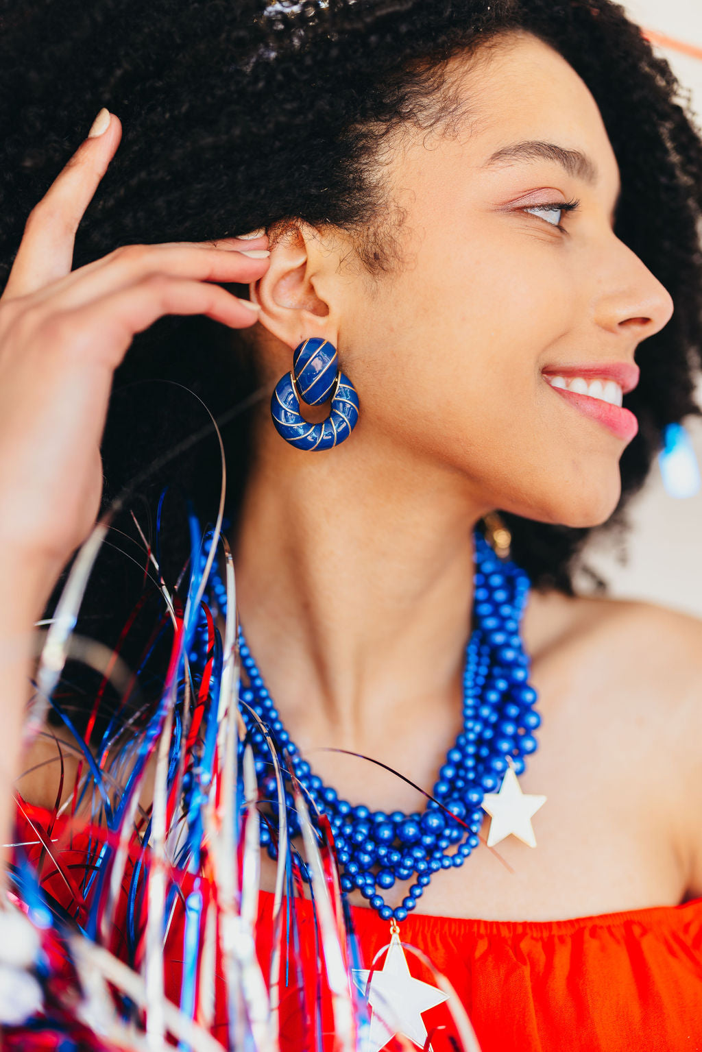 Blue Enamel Twist Earrings