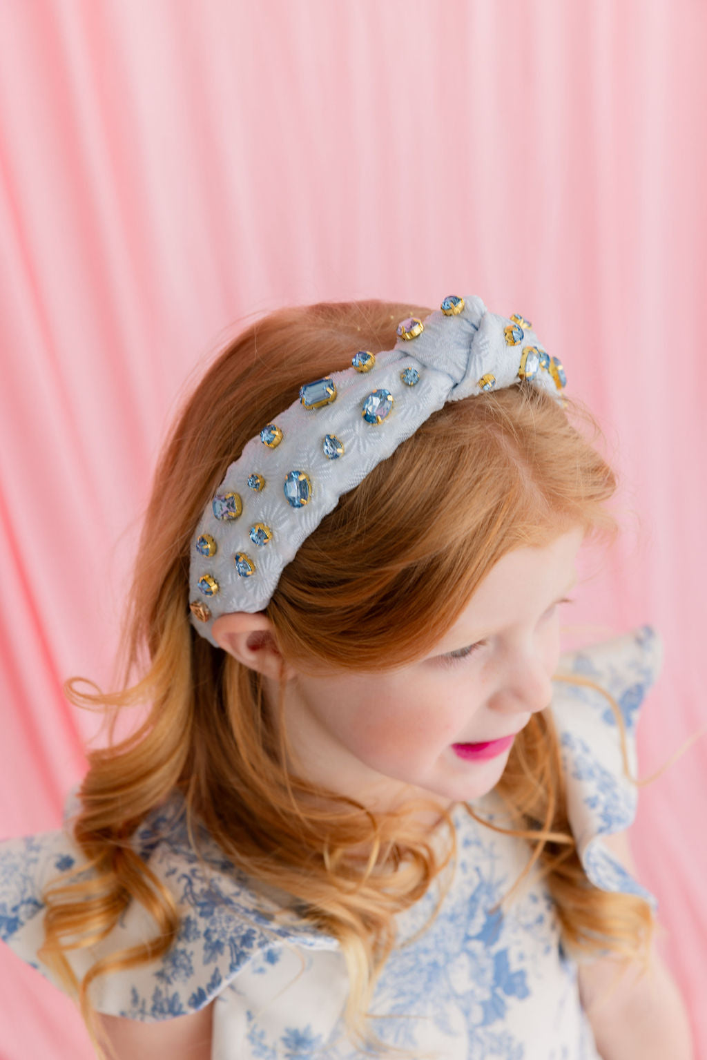 Child Size Light Blue Textured  Headband with Crystals