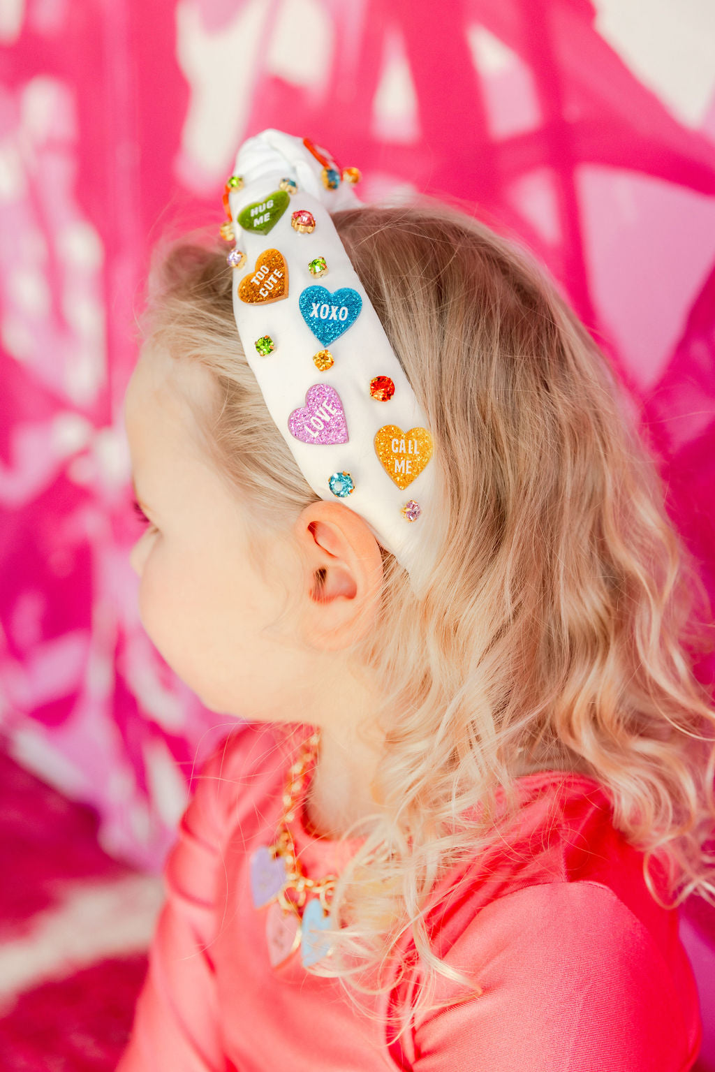 Child Size White Headband with Multi Color Candy Hearts