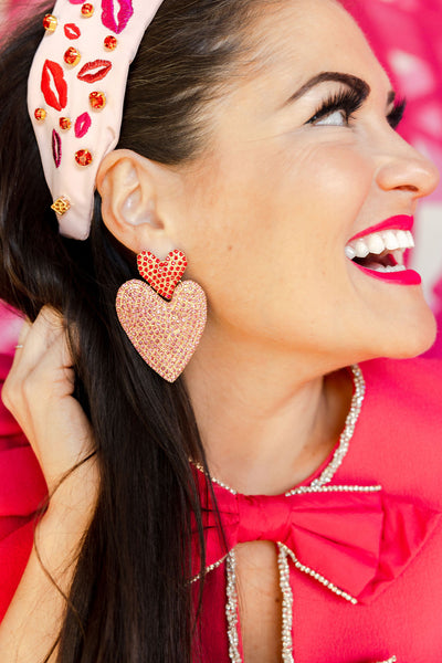 Red & Pink Double Drop Heart Crystal Earrings