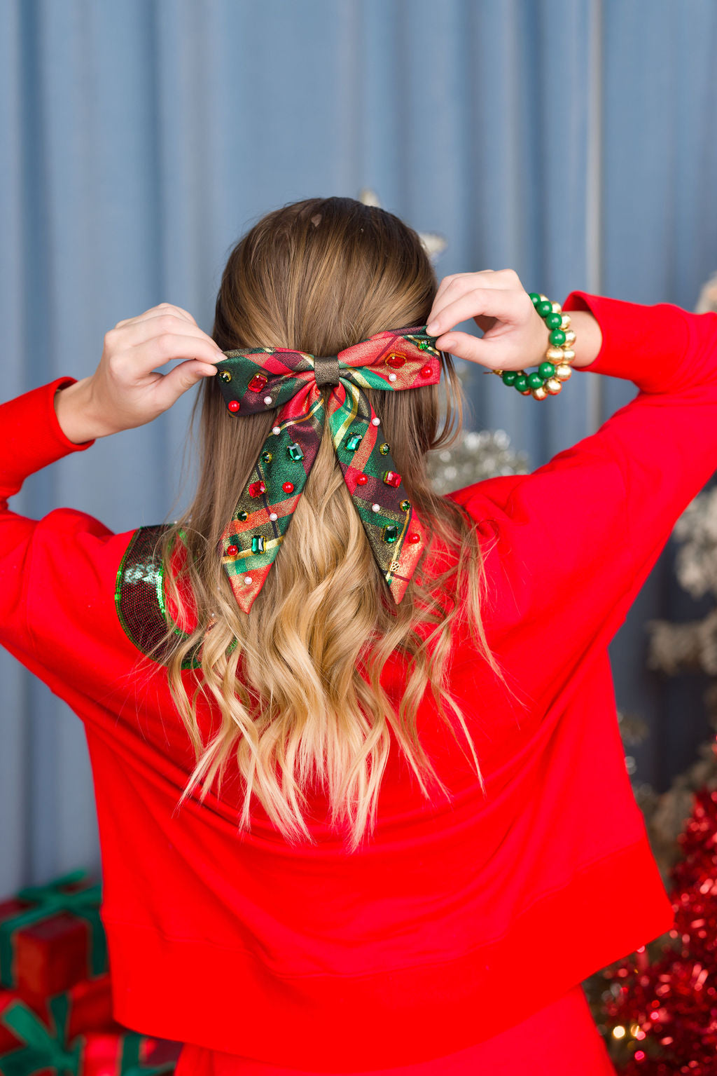 BC Red Holiday Plaid Bow Sweatshirt PRE-ORDER (Est Ship 11/11)