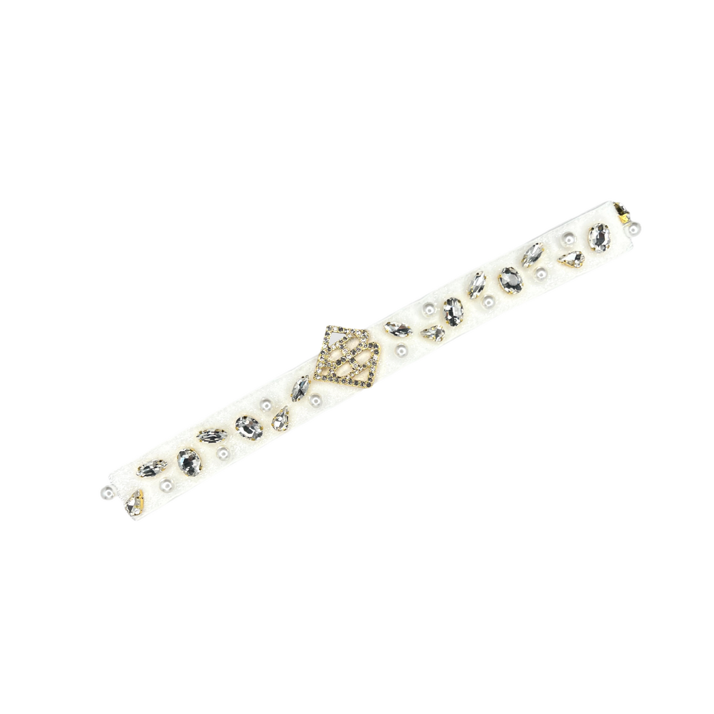 White Hat Band with Crystals & Pearls