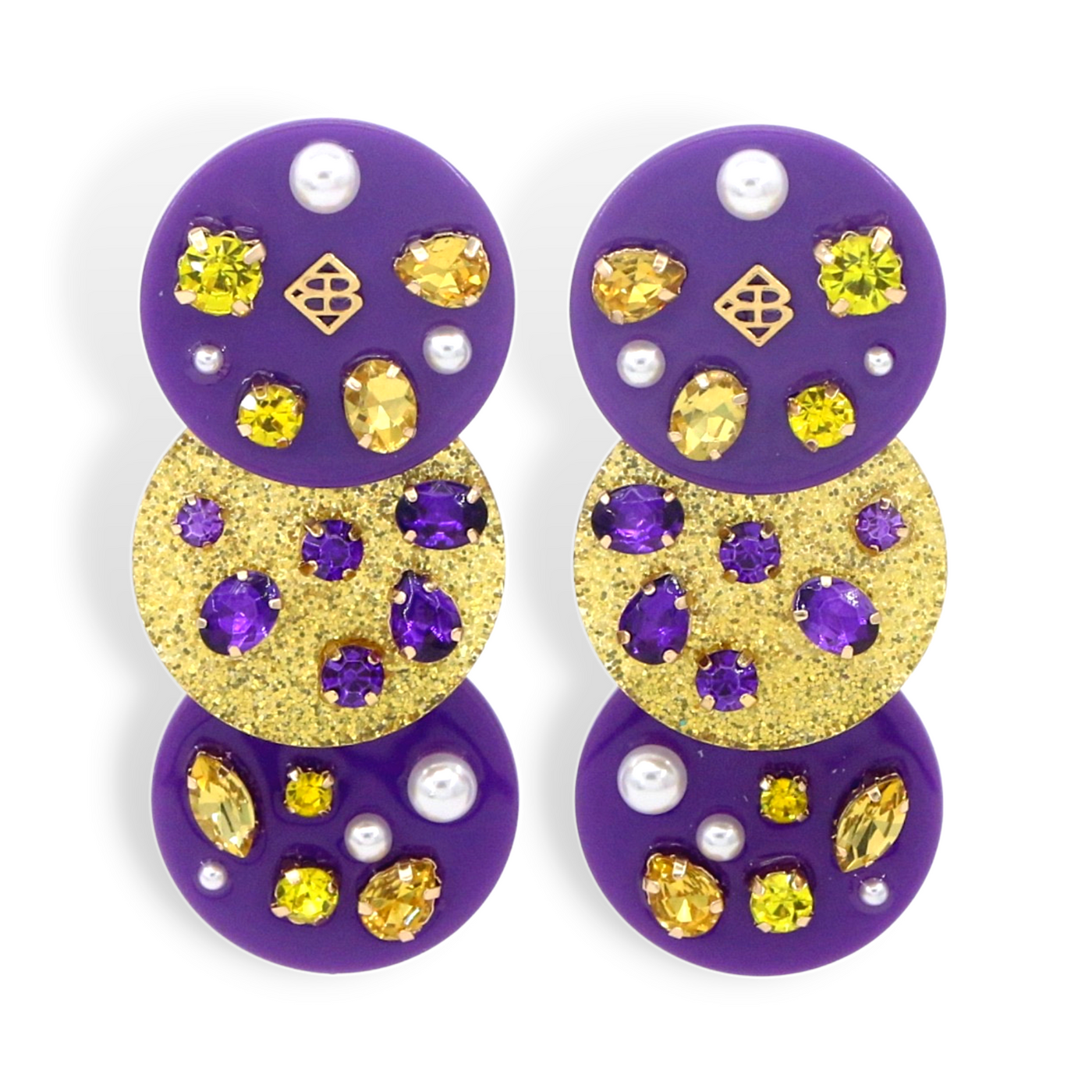 Purple and Gold Triple Dot Earrings