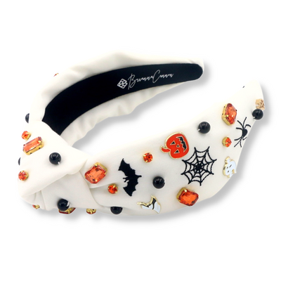 Adult Size White Headband with Halloween Embroidery, Charms & Crystals
