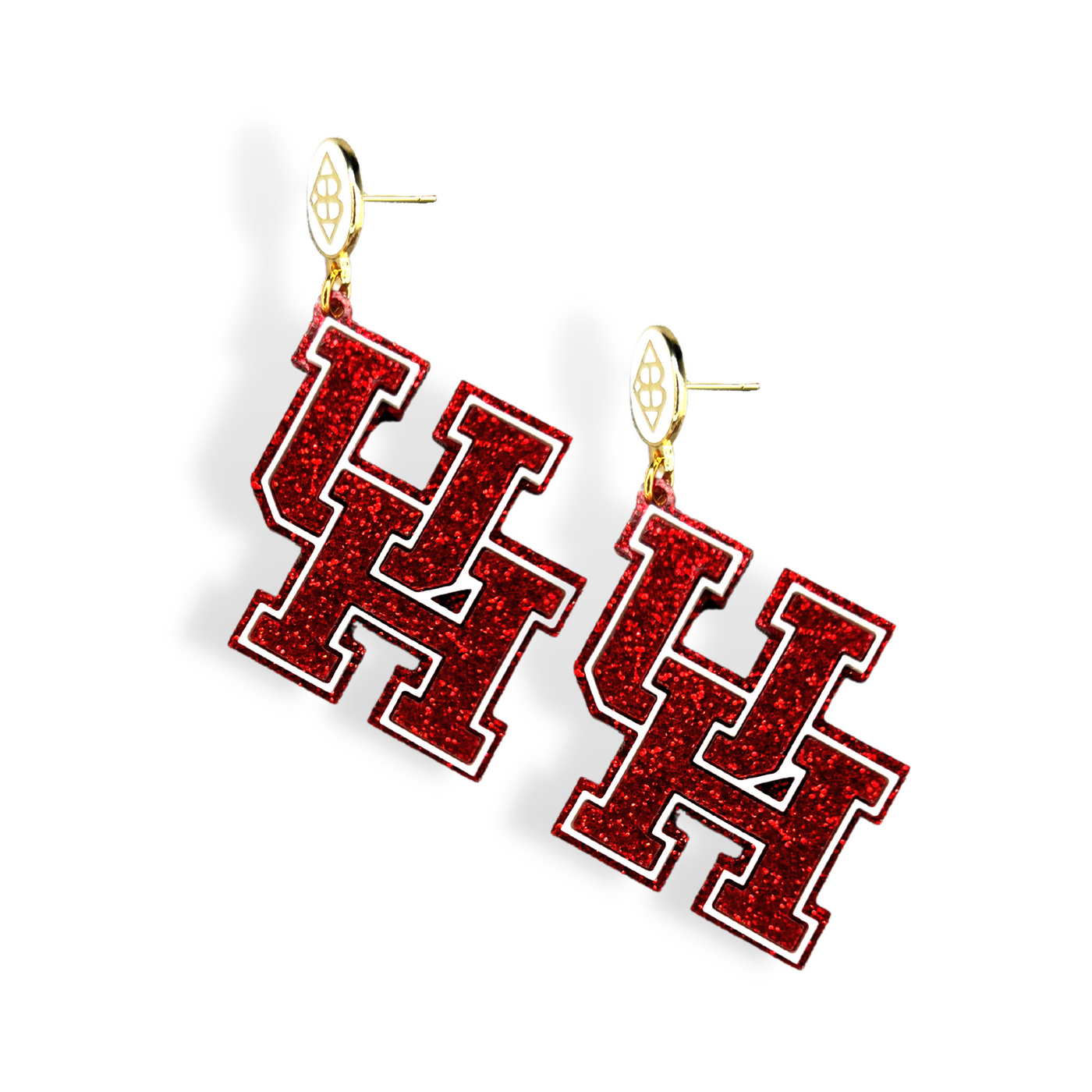 White and Red Glitter University of Houston Logo Earrings