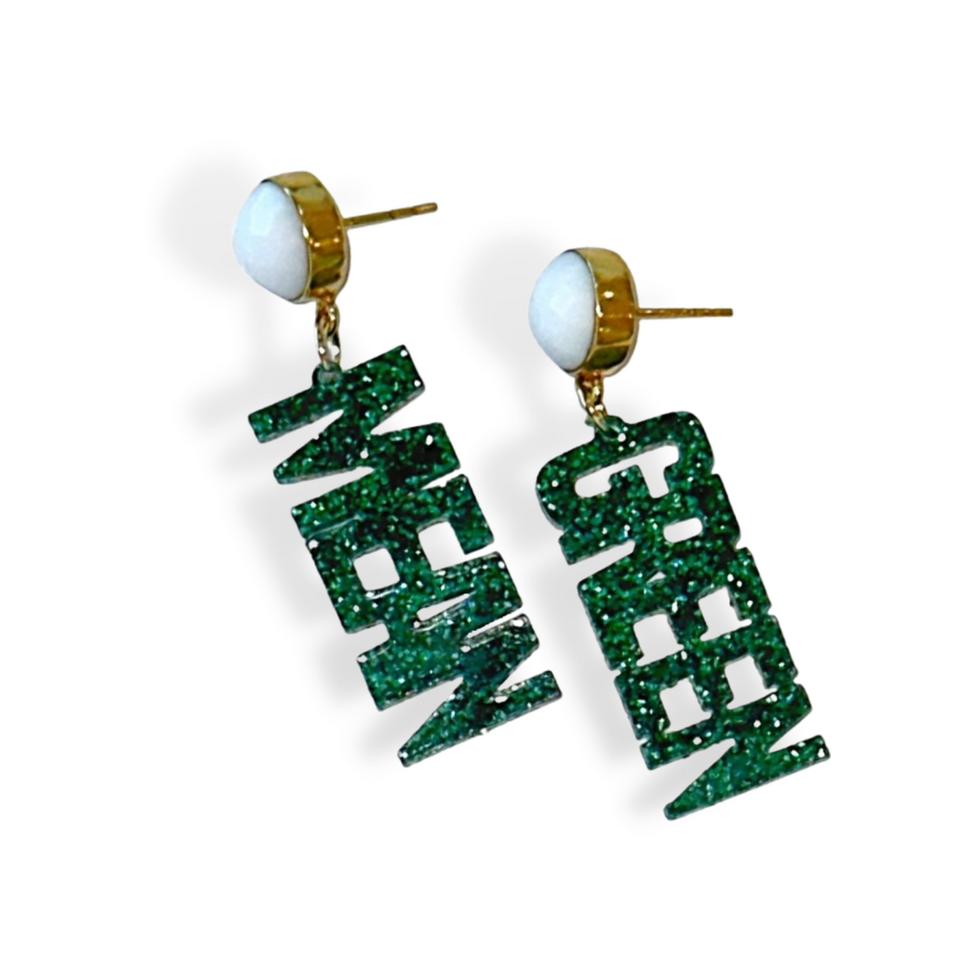 Mini Green Glitter MEAN GREEN Earrings