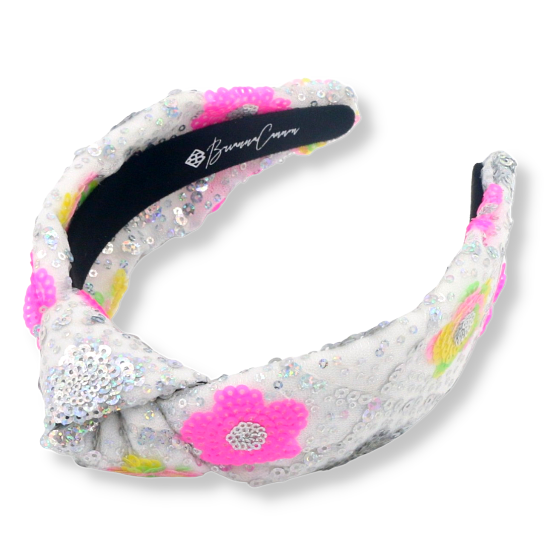 Adult Size Sequin Headband with Bright Flowers