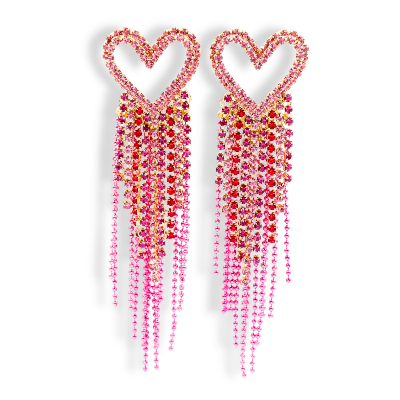 Pink Rhinestone Heart with Crystal & Bead Fringe