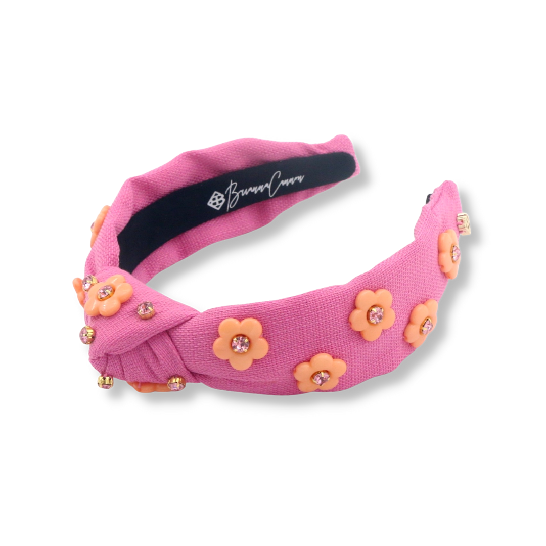 Child Size Bubble Gum Pink Headband with Orange Flowers