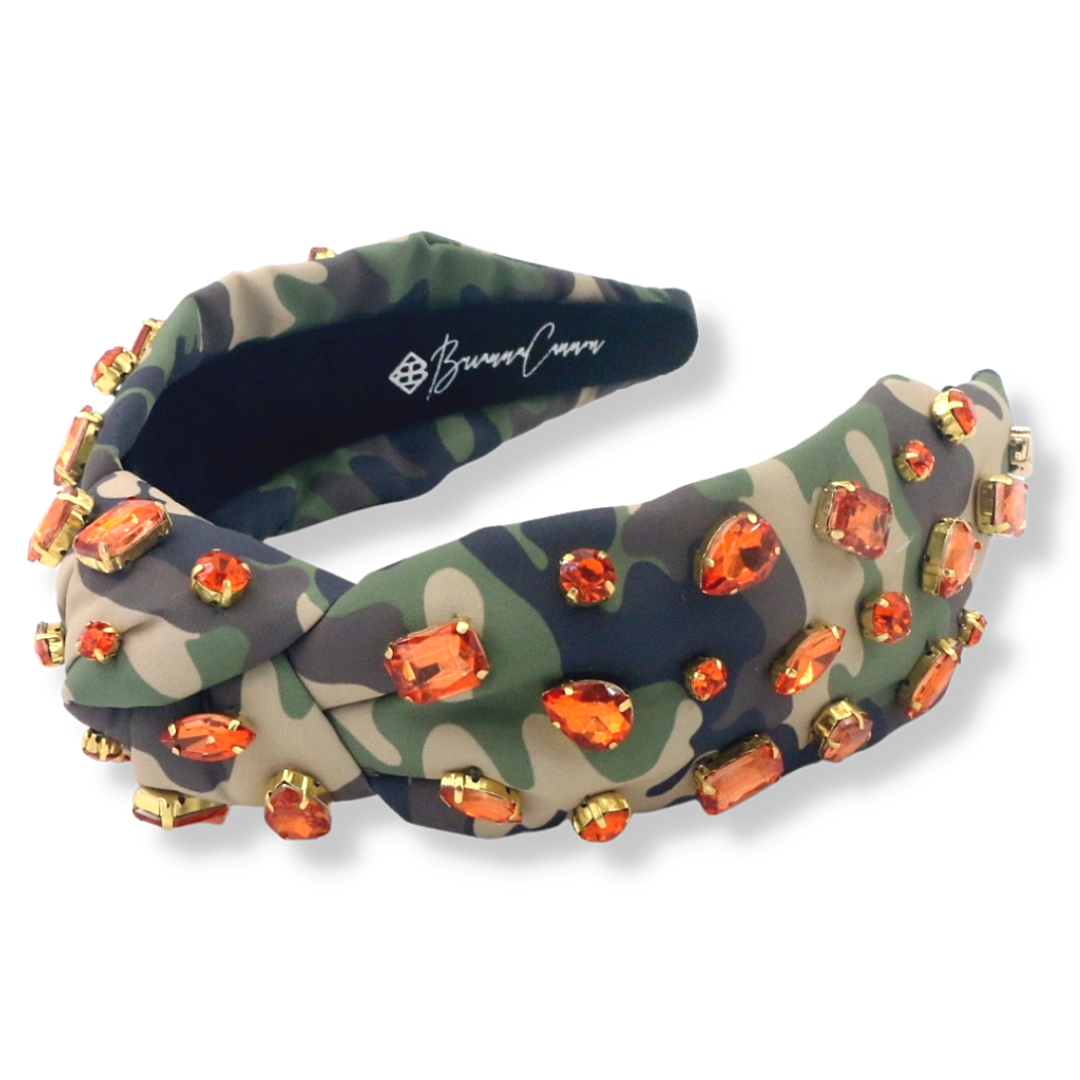 Adult Size Camo Headband with Orange Crystals