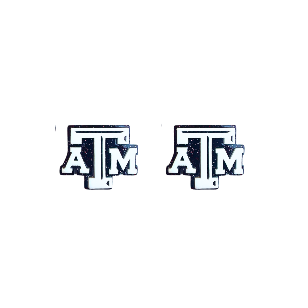 Texas A&M White & Maroon Glitter A&M Logo Studs