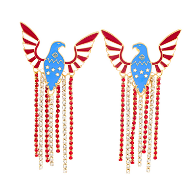 American Eagle Earrings with Rhinestone  Fringe