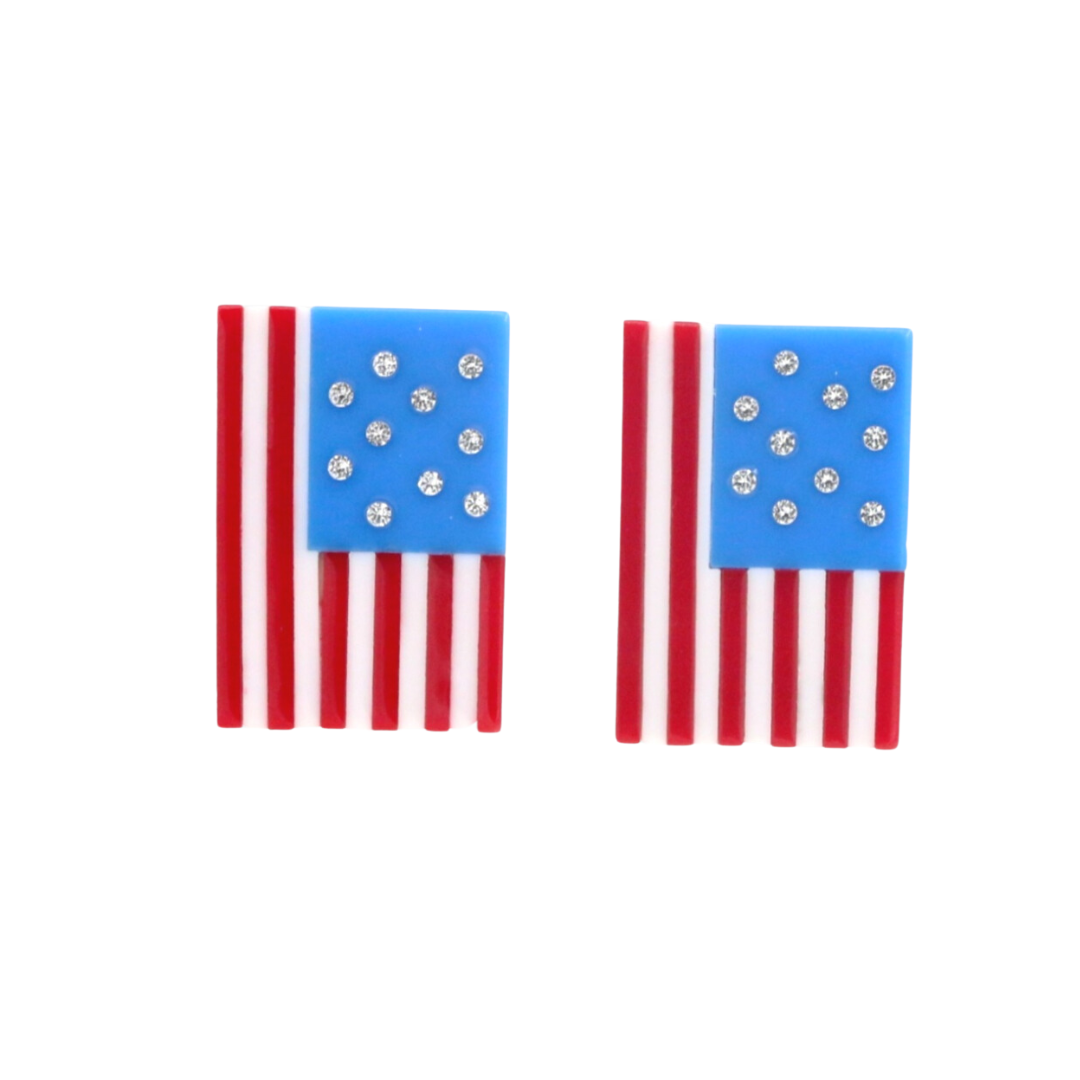 American Flag Earrings with Crystal Stars
