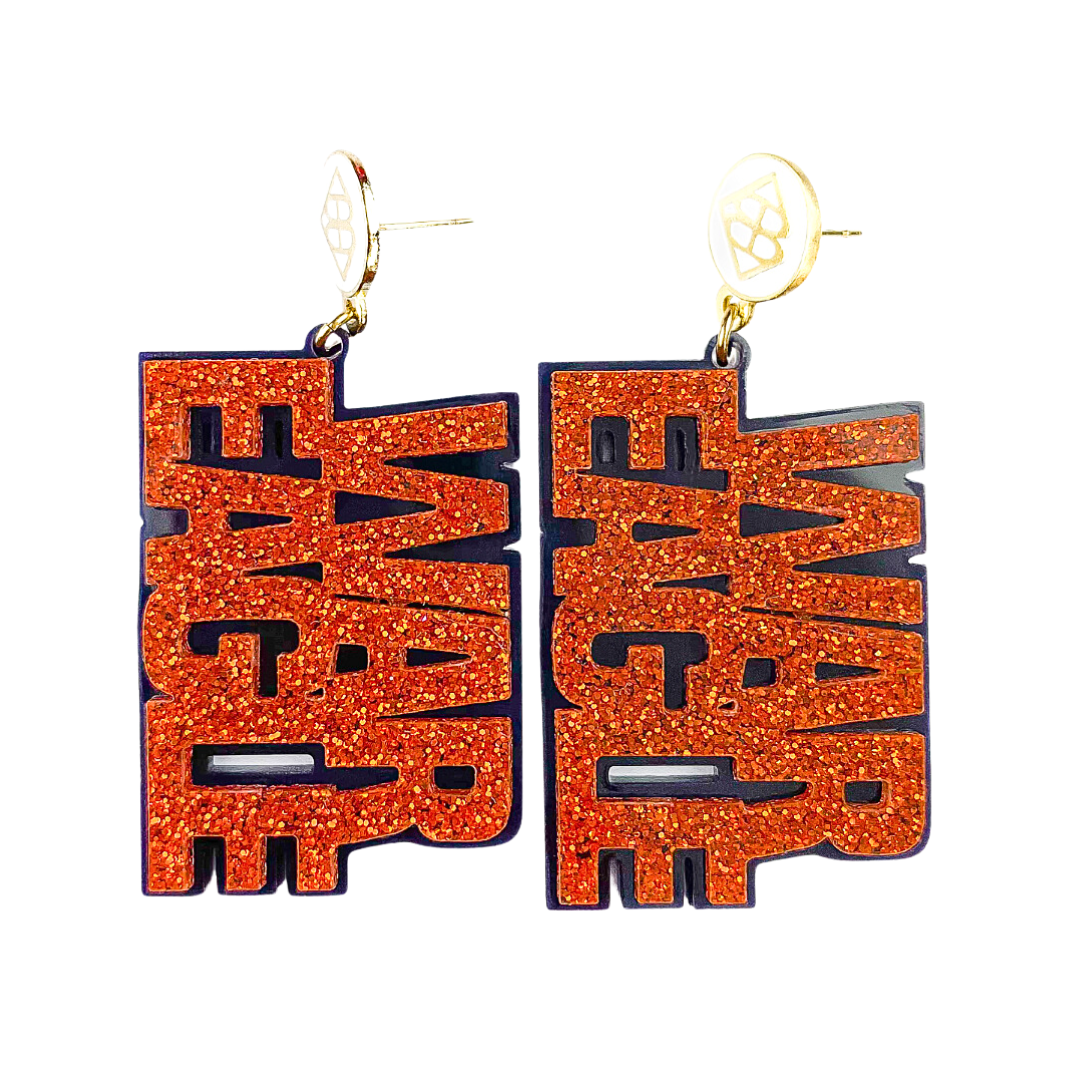 Auburn Orange Glitter & Navy WAR EAGLE Earrings