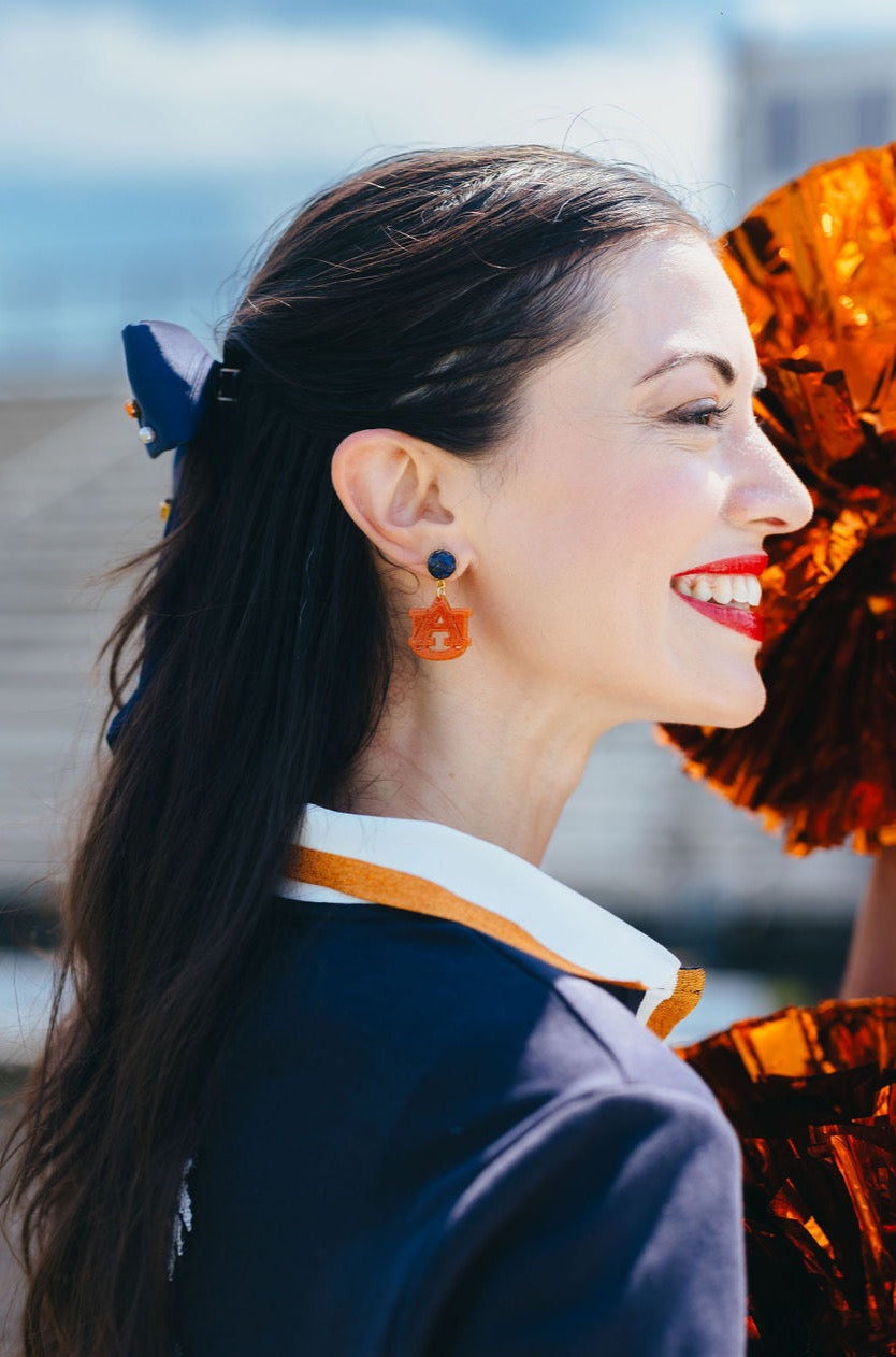 Auburn Mini Orange Glitter AU Logo Earrings