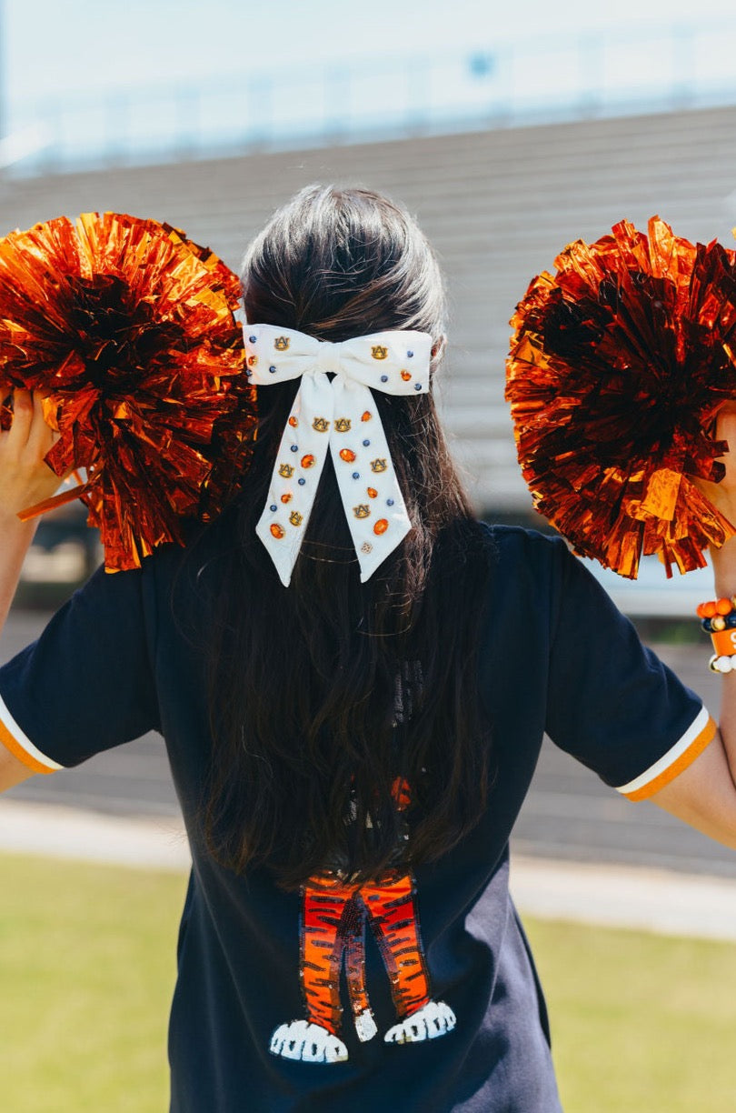 Auburn White Bow Barrette