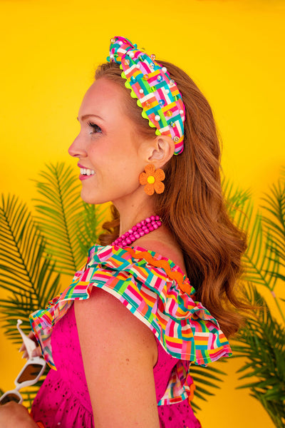 Orange Raffia Daisy Earrings