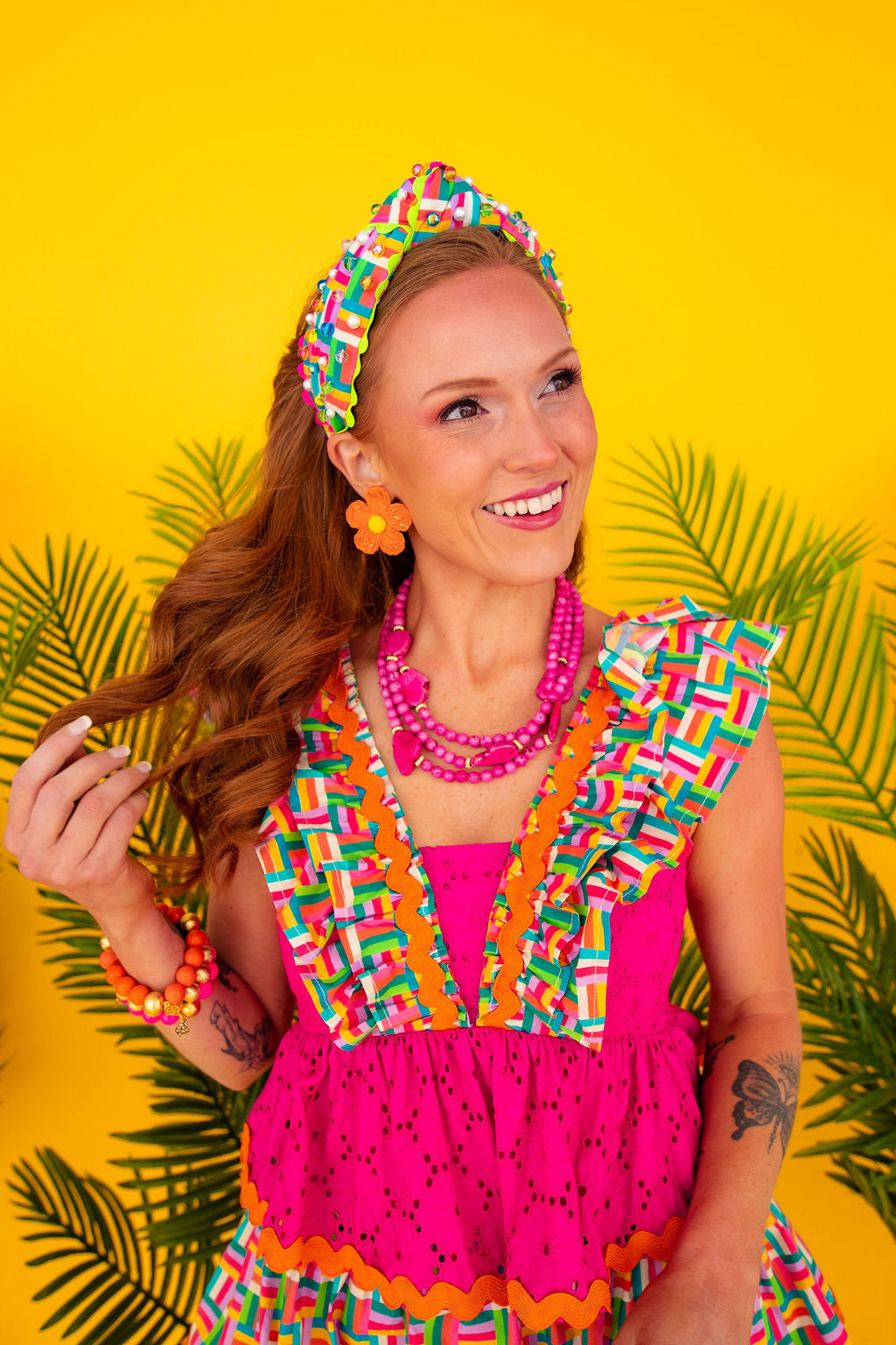 Orange Raffia Daisy Earrings