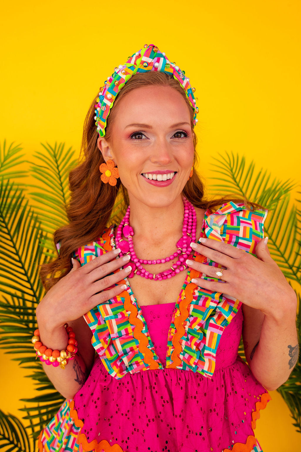 Orange Raffia Daisy Earrings