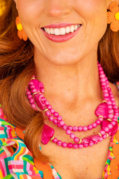 Pink Natural Stone Layered Necklace