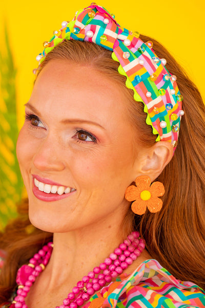 Orange Raffia Daisy Earrings