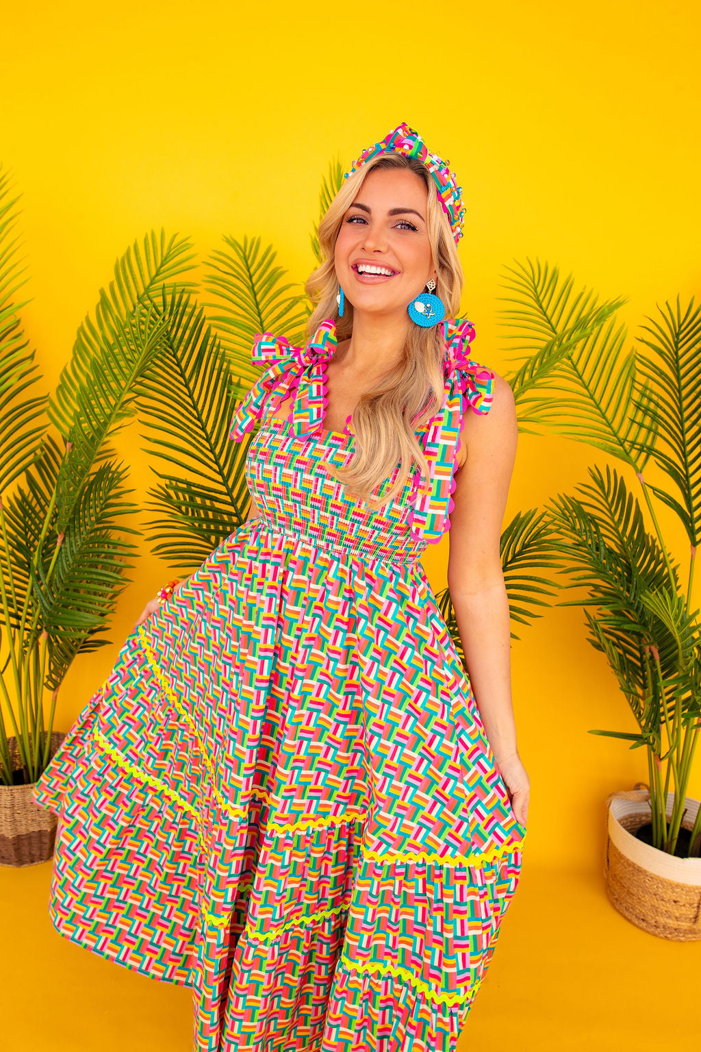 Beach House Rattan Earrings in Blue