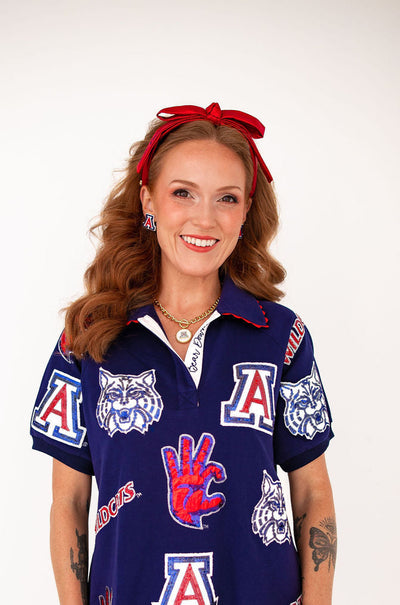 Arizona Red Thin Embroidered Ribbon Bow Headband