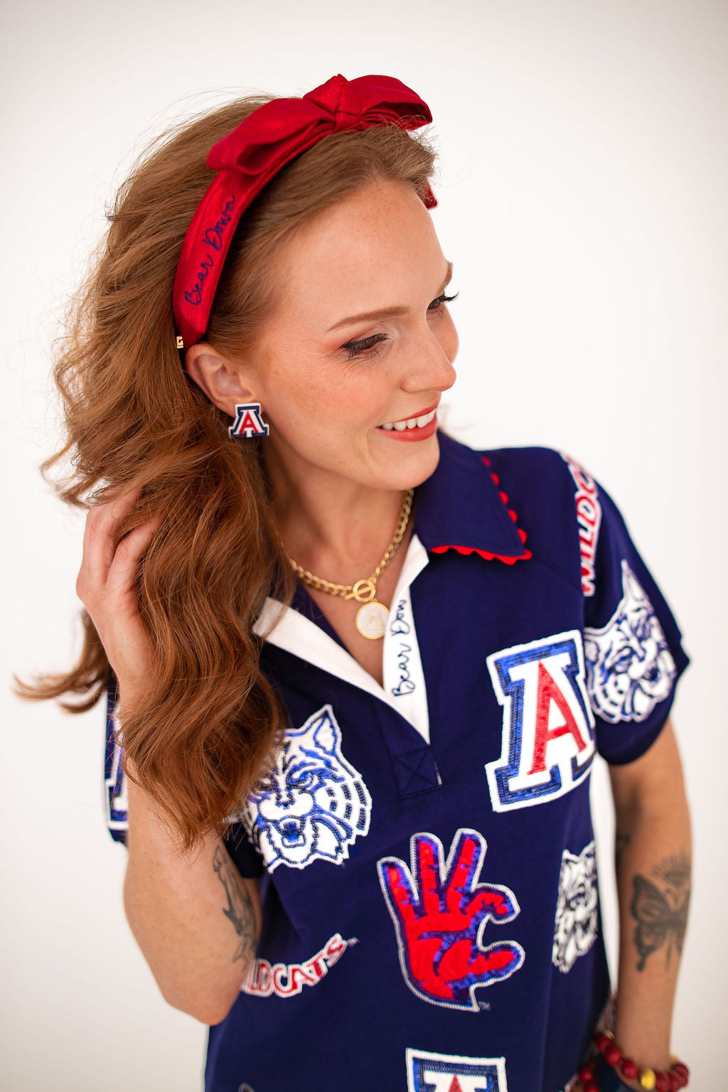 Arizona Red Thin Embroidered Ribbon Bow Headband